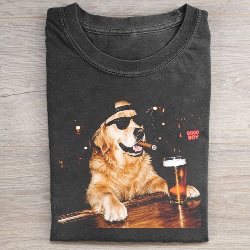 Golden Retriever Drinking Beer Graphic T-shirt