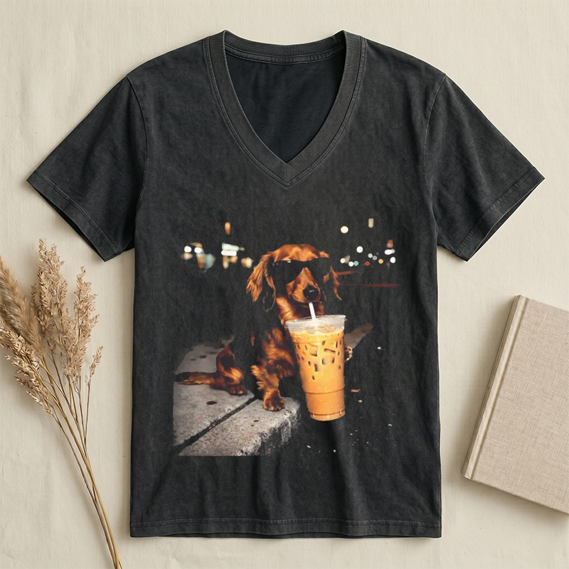 Dachshund Drinking Iced Coffee T-shirt