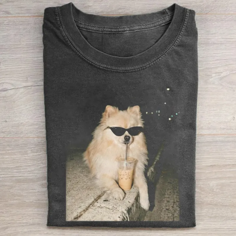 Pomeranian Drinking Iced Coffee T-shirt