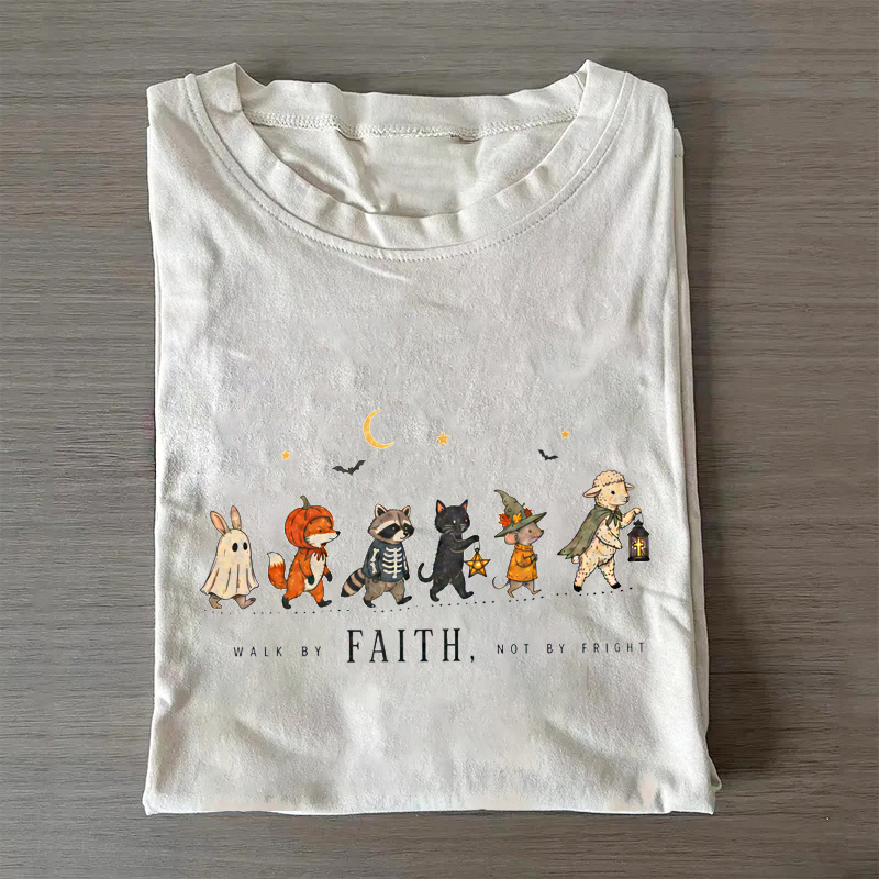 Walk by Faith Not by Fright Christian Halloween Tshirt