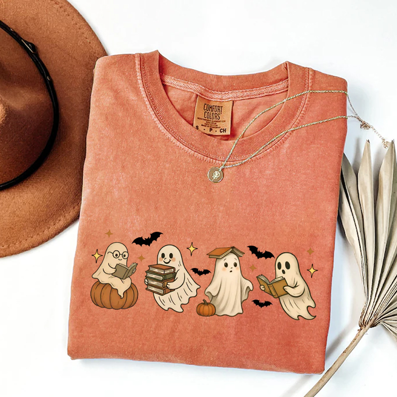 Ghost Reading Book Halloween Tshirt