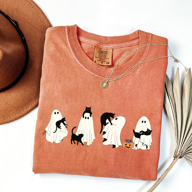 Ghost And Cat Halloween Tshirt