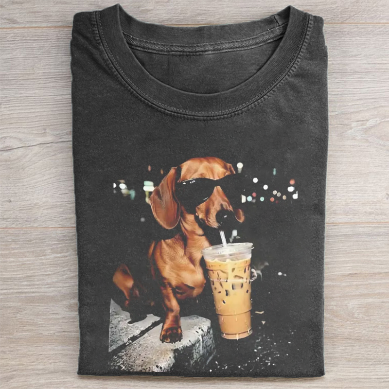 Funny Dachshund Drinking Iced Coffee T-shirt