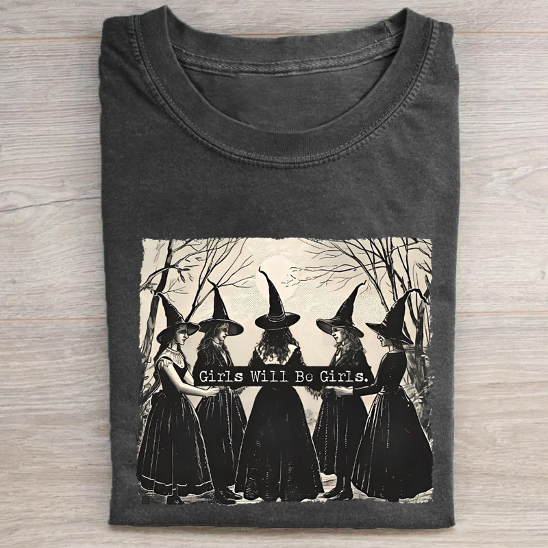 Vintage Girls Will Be Girls Witch Halloween Tshirt