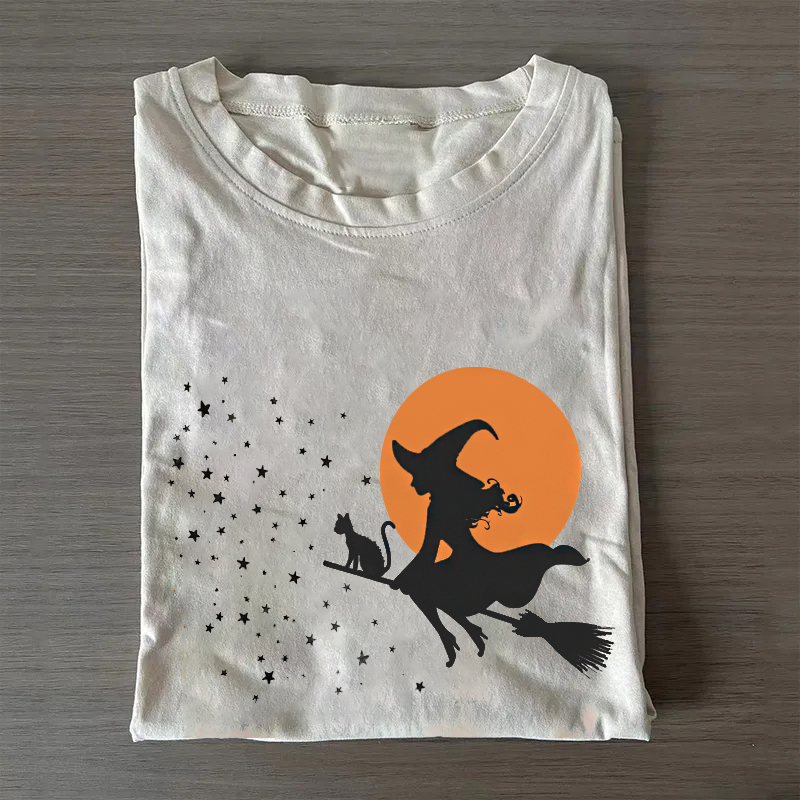 Witch Black Cat Halloween Tshirt