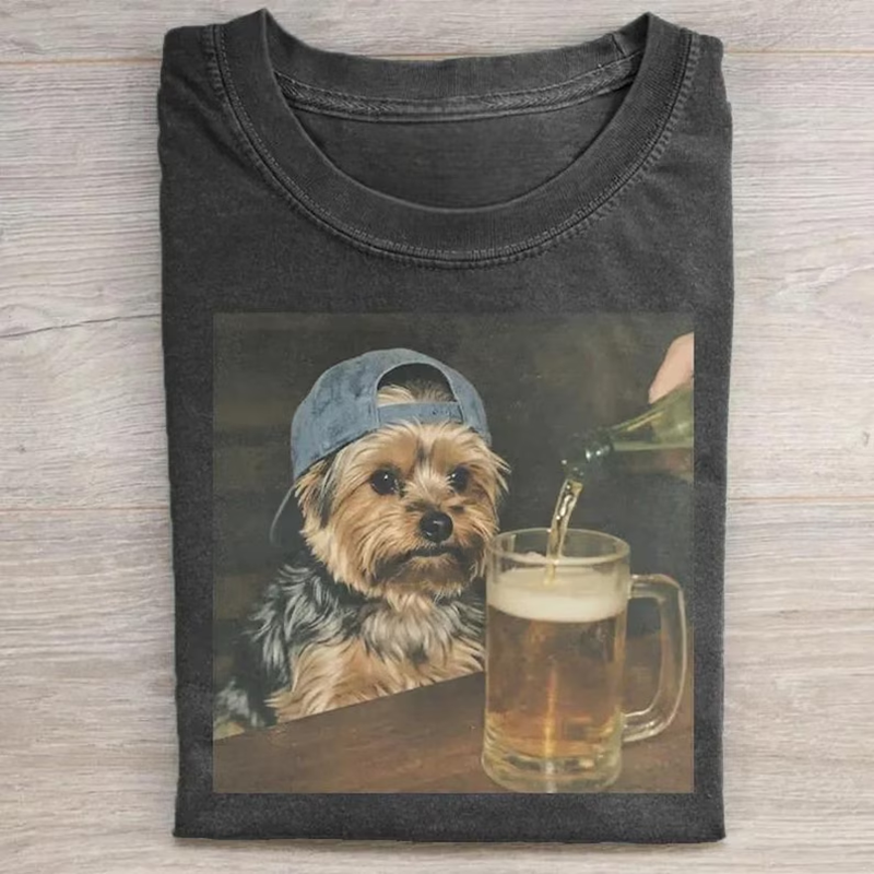 Vintage Yorkie Drinking Beer T-shirt