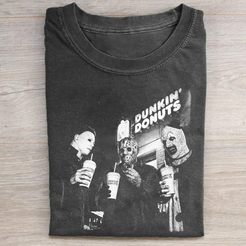 Horror Movie Characters Dunkin Donuts Halloween Tshirt