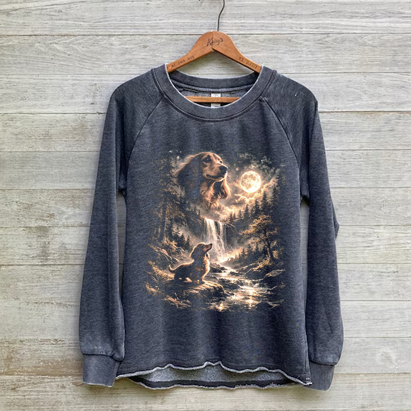 Dachshund Howling to The Moon Vintage Sweatshirt