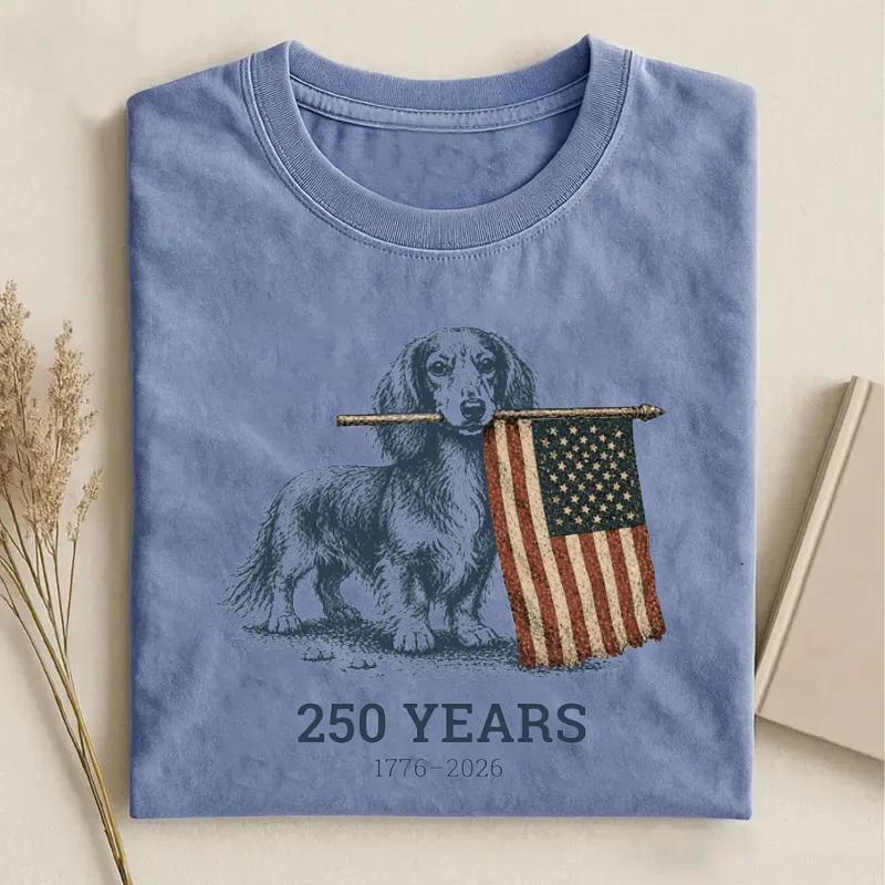 Long Haired Dachshund American Flag T-shirt