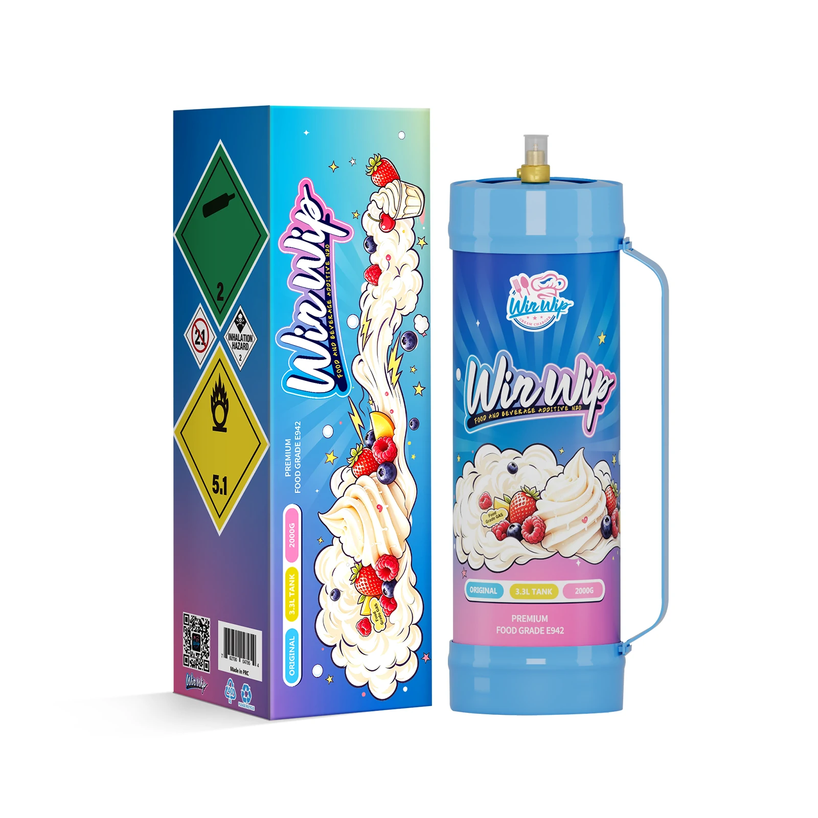 WinWip 3.3L/2000g Whipped Cream Chargers Nitrous Oxide N2O Food Grade Tanks Unflavored