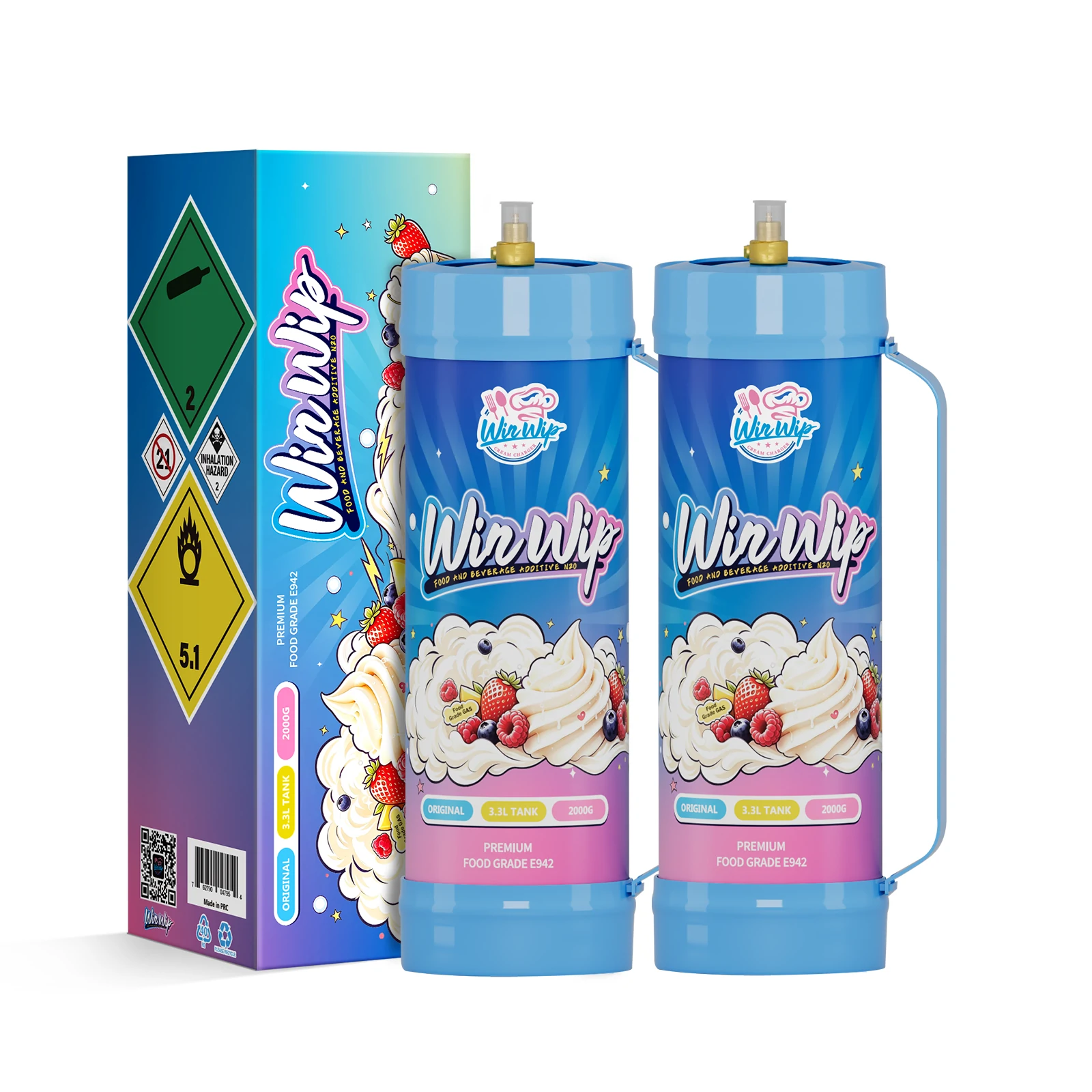 WinWip 3.3L/2000g Whipped Cream Chargers Nitrous Oxide N2O Food Grade Tanks Unflavored
