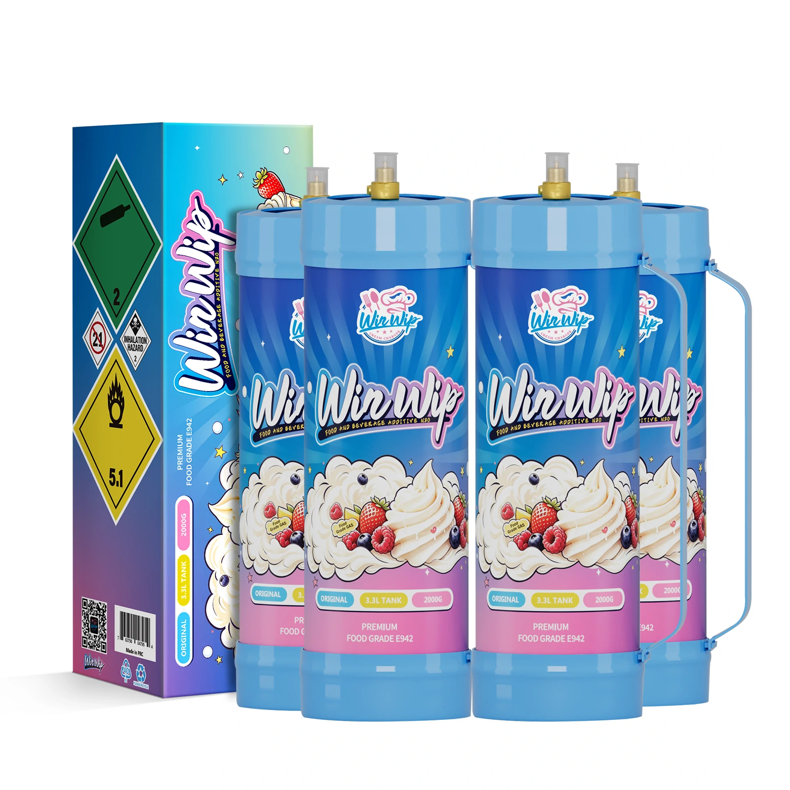 WinWip 3.3L/2000g Whipped Cream Chargers Nitrous Oxide N2O Food Grade Tanks Unflavored