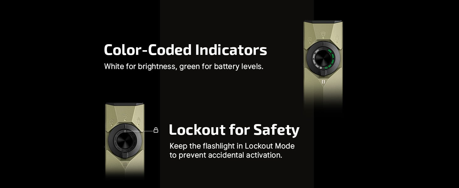 The handheld flashlight has a lockout function to prevent accidental touch