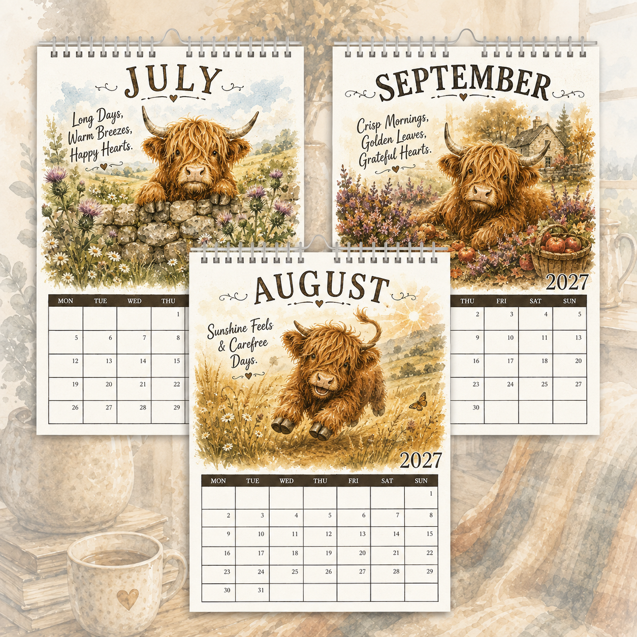2027 Highland Cow Life Calendar｜A4 Hanging Calendar