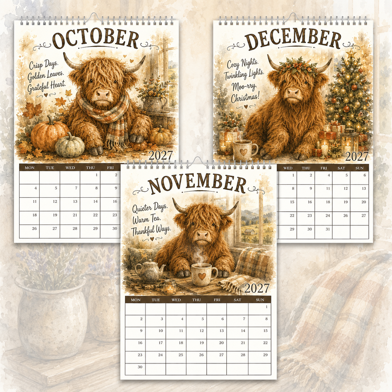 2027 Highland Cow Life Calendar｜A4 Hanging Calendar