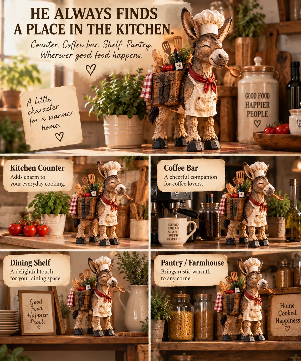 🫏The Stubborn Little Chef — Carved Kitchen Donkey Figurine🎁