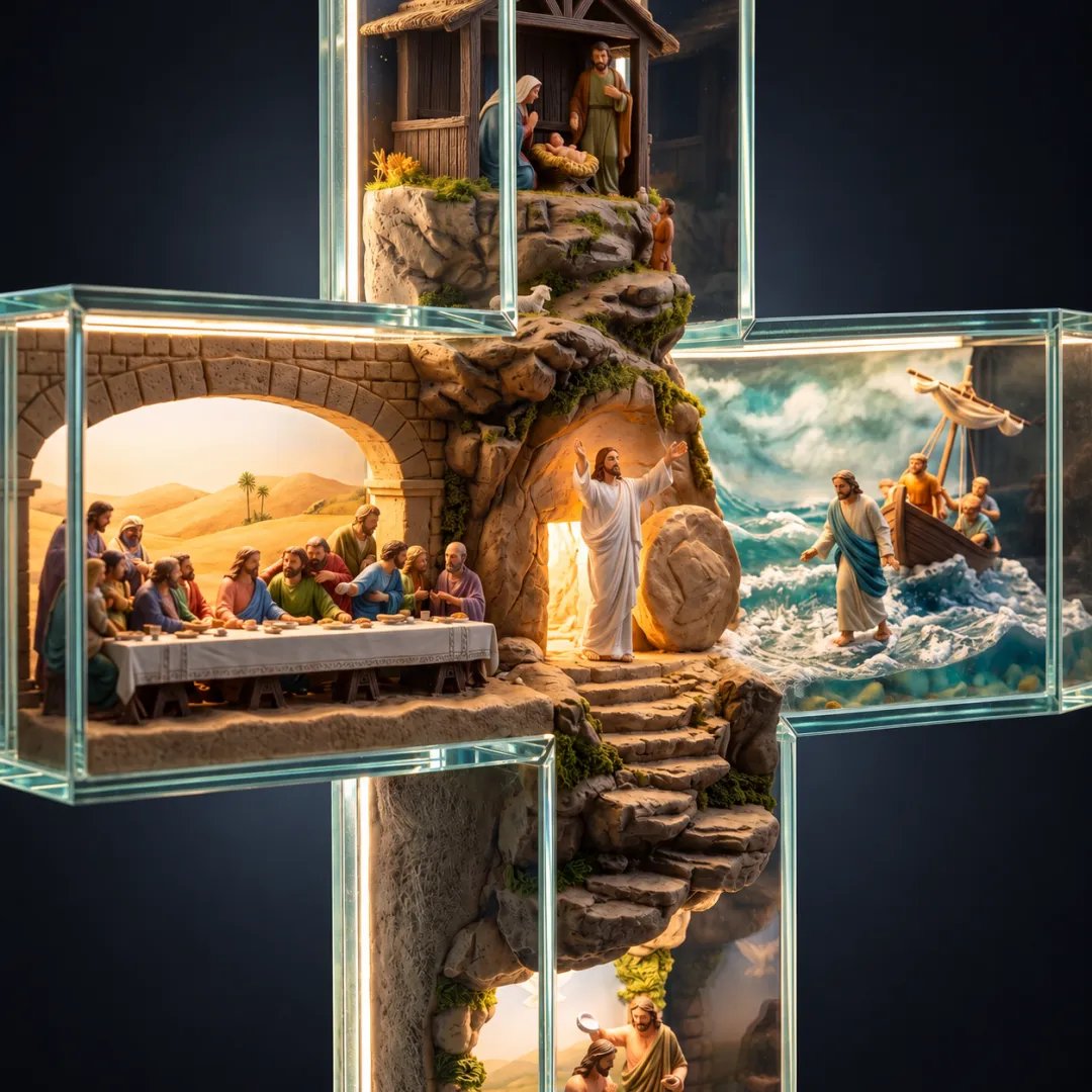 Close view of the detailed Story of Jesus scenes