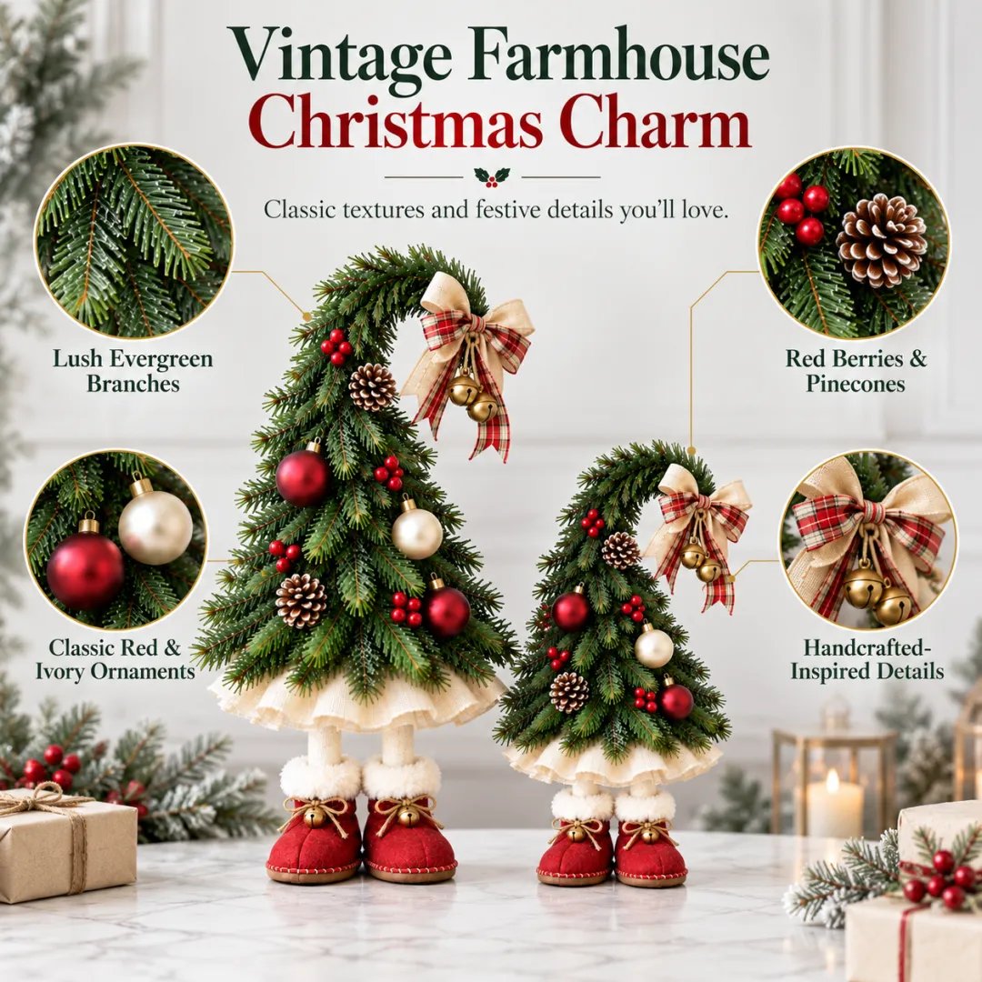 Vintage Farmhouse Christmas Elf Tree Details