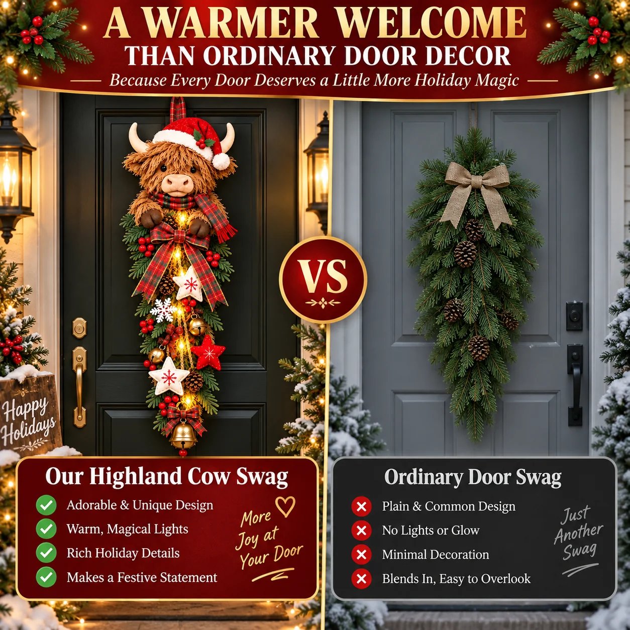 Highland Cow Christmas Door Swag Comparison