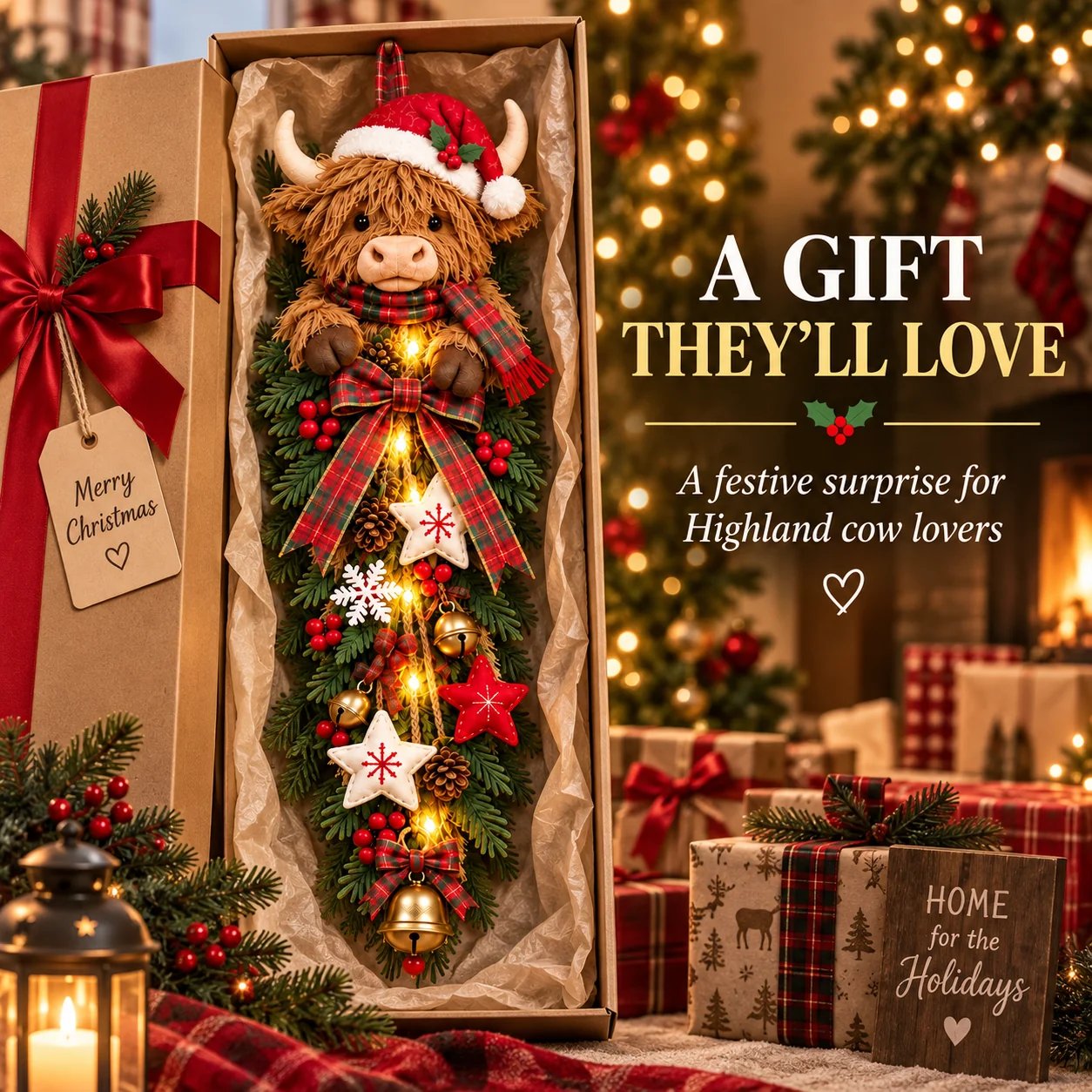 Highland Cow Christmas Door Swag Gift