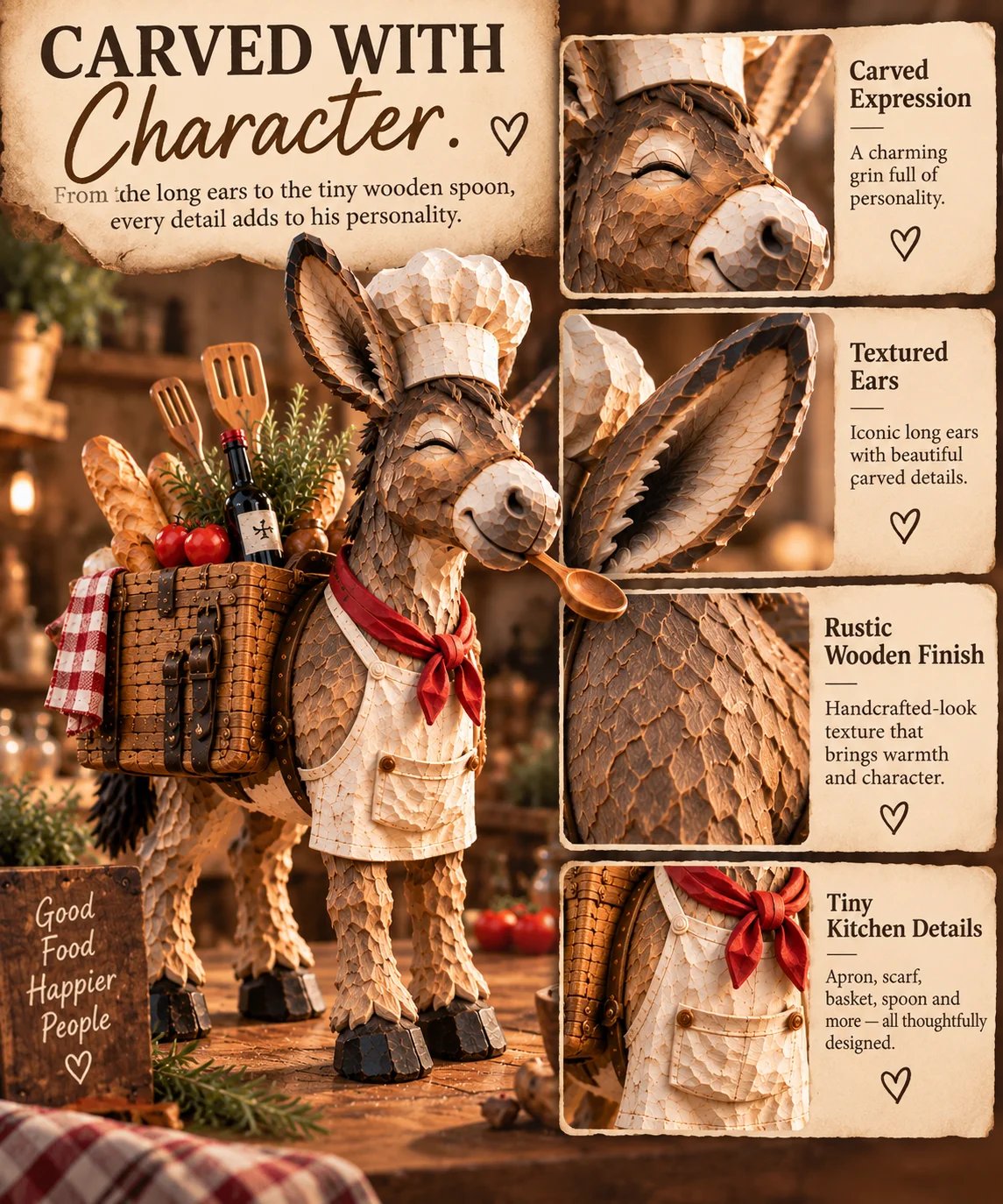 🫏The Stubborn Little Chef — Carved Kitchen Donkey Figurine🎁
