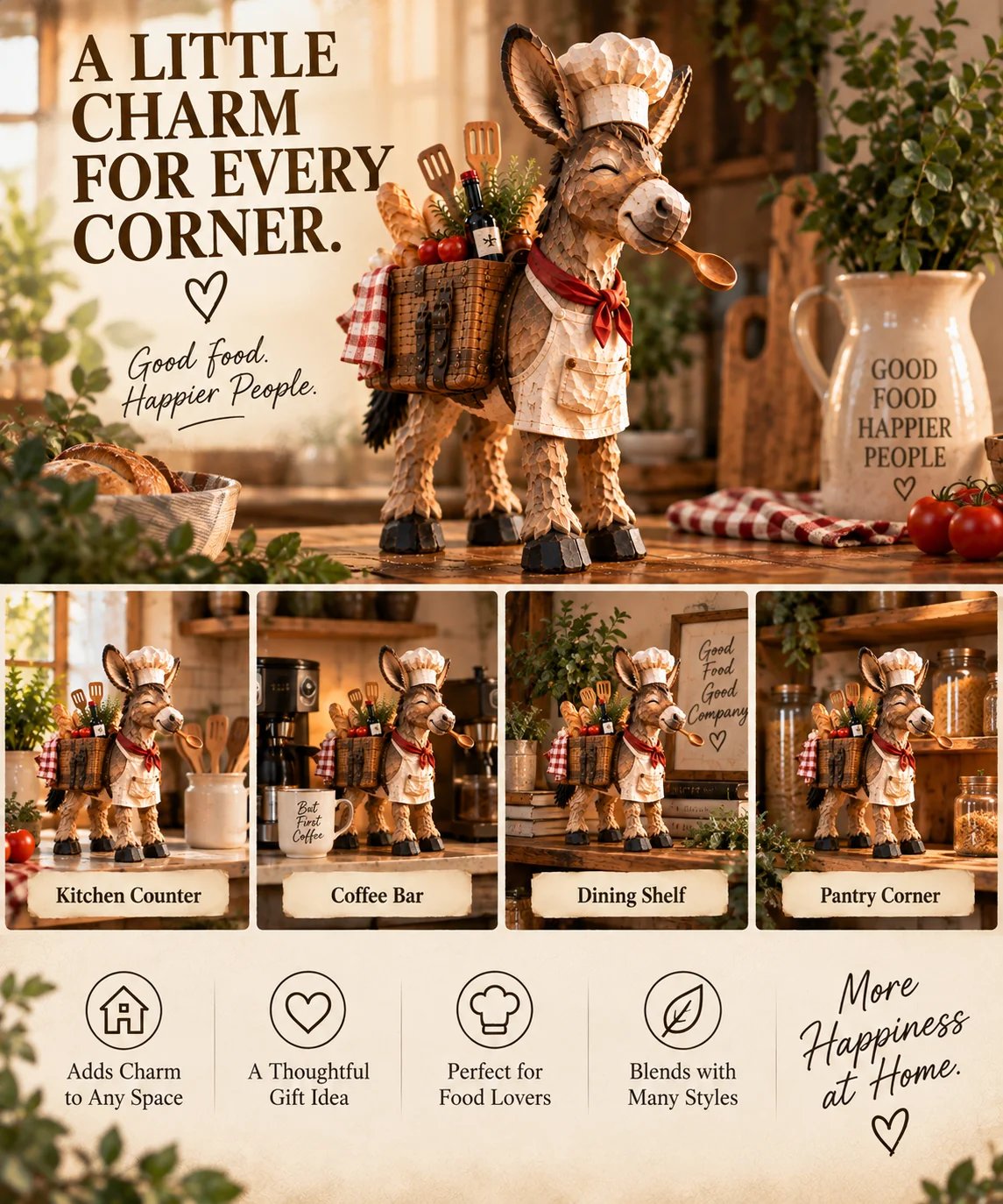 🫏The Stubborn Little Chef — Carved Kitchen Donkey Figurine🎁