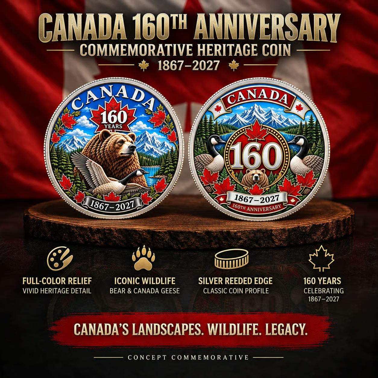 🍁 Canada 160th Anniversary Silver Commemorative Collector Coin — A Timeless Tribute To Canadian Heritage