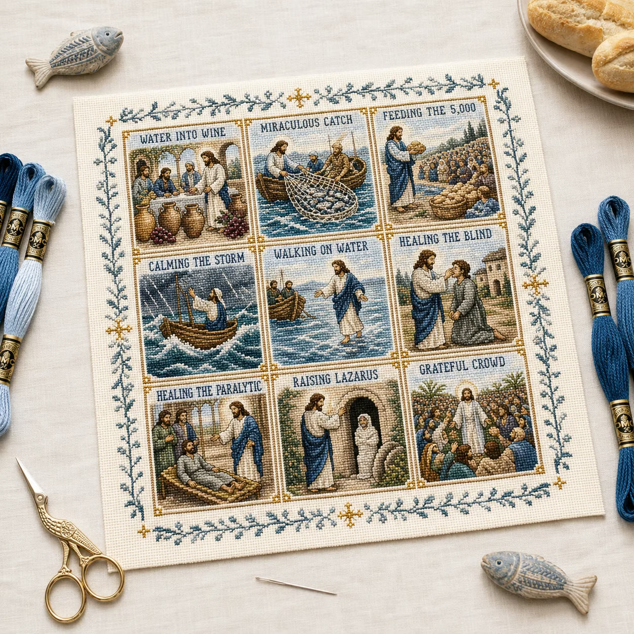 ✝️ Beginner-Friendly Life of Jesus Bible Story Cross Stitch DIY Kit | 6 Biblical Collections with Fabric, Color-Matched Floss, Needle & Pattern Guide Included 💕