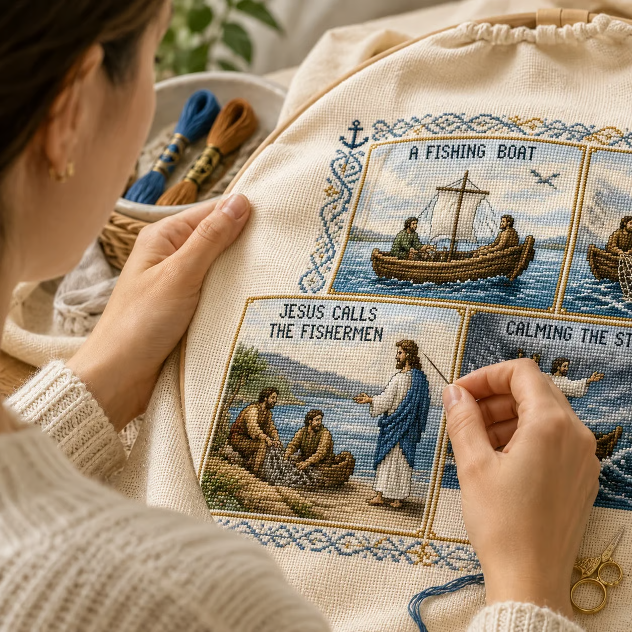 ✝️ Beginner-Friendly Life of Jesus Bible Story Cross Stitch DIY Kit | 6 Biblical Collections with Fabric, Color-Matched Floss, Needle & Pattern Guide Included 💕