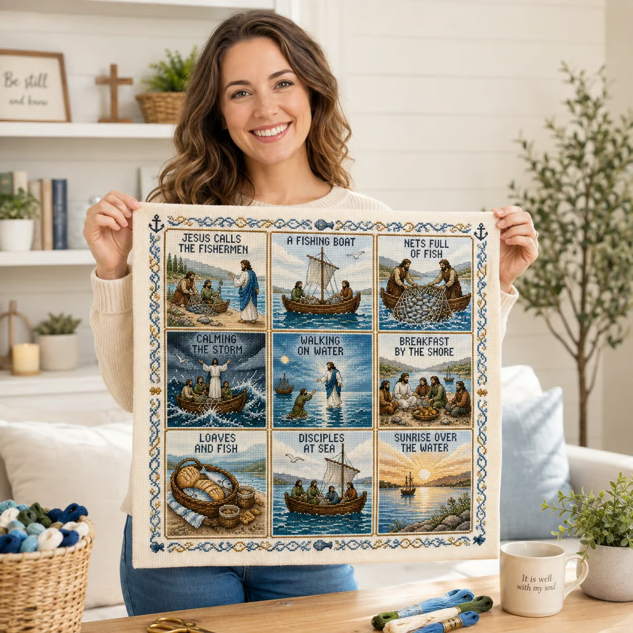 ✝️ Beginner-Friendly Life of Jesus Bible Story Cross Stitch DIY Kit | 6 Biblical Collections with Fabric, Color-Matched Floss, Needle & Pattern Guide Included 💕
