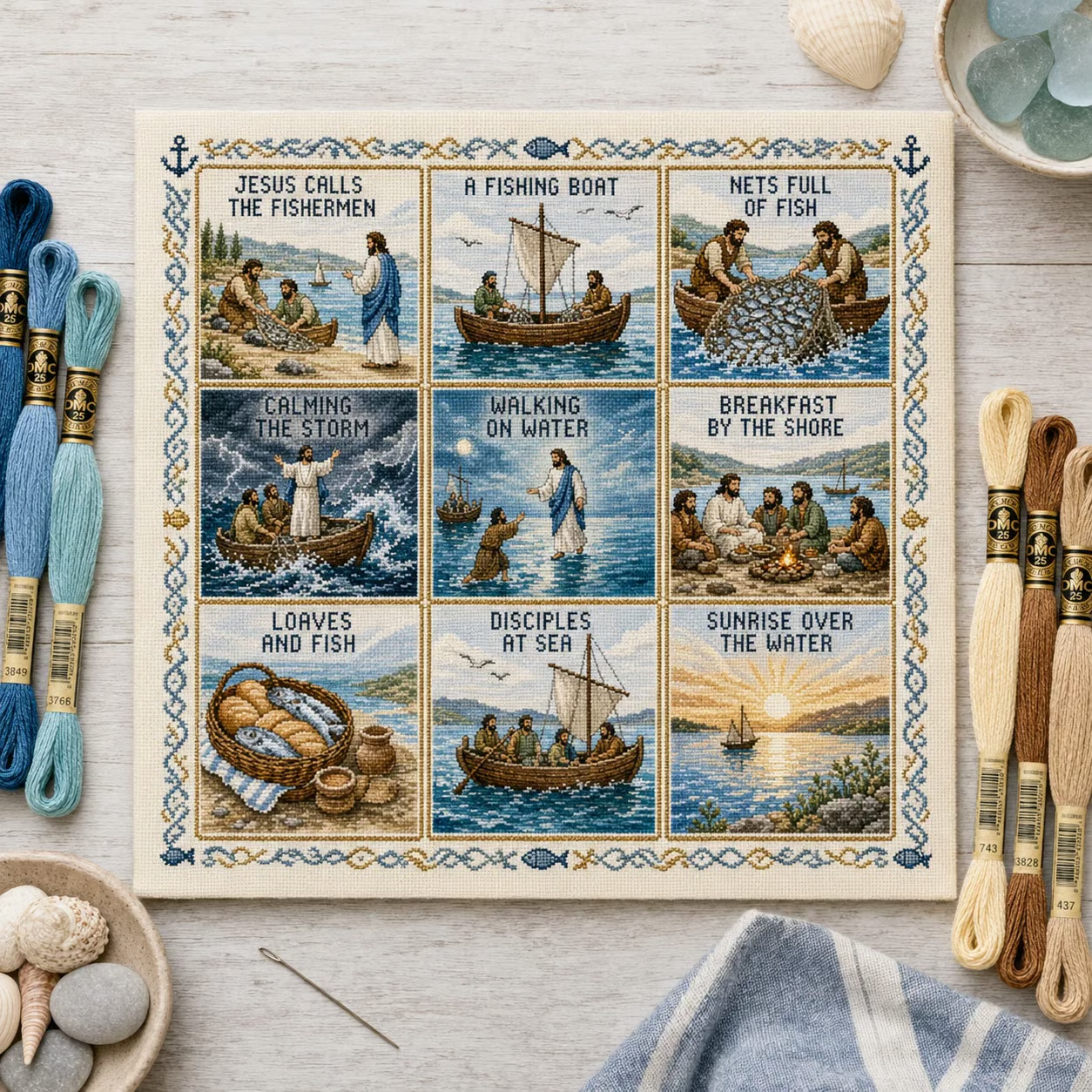 ✝️ Beginner-Friendly Life of Jesus Bible Story Cross Stitch DIY Kit | 6 Biblical Collections with Fabric, Color-Matched Floss, Needle & Pattern Guide Included 💕