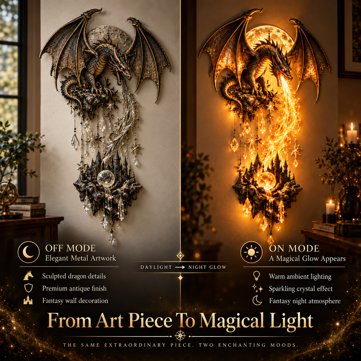  🐉 Dragonfire Moonlight Wall Lamp | Enchanted Fantasy Castle Decor 🌙