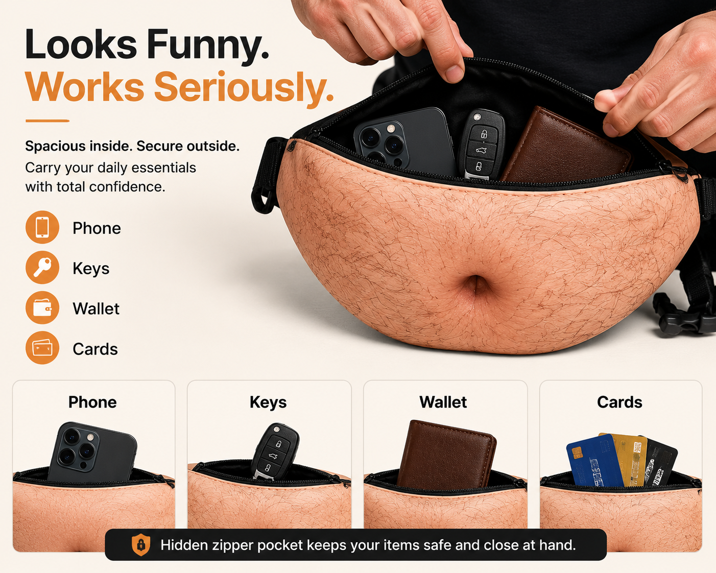 Funny Skin Illusion Waist Bag