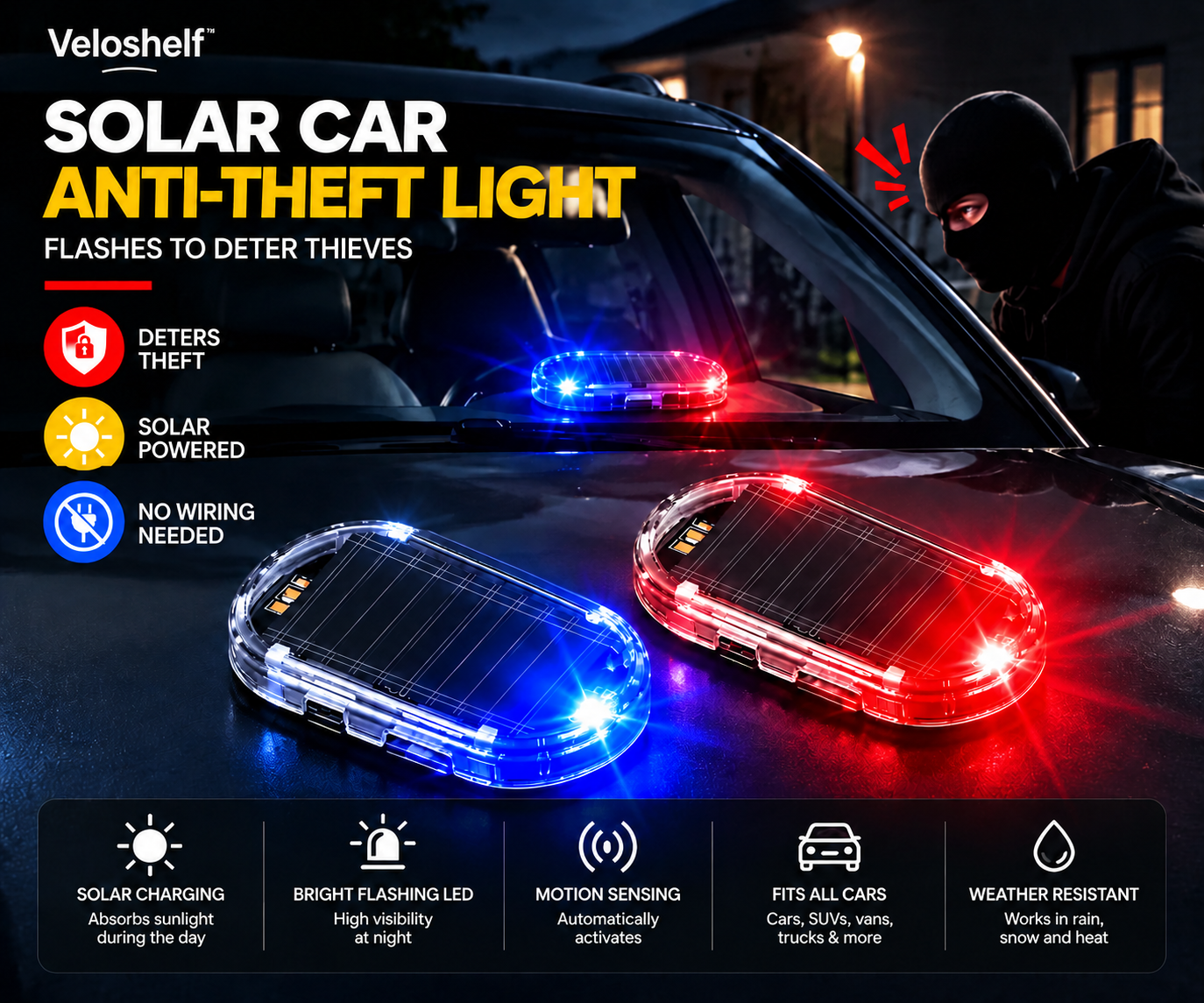 [Copy]🚗 Veloshelf™ Solar Smart Car Warning Light – Wireless LED Security Indicator with Auto Light Sensor for Vehicle Protection
