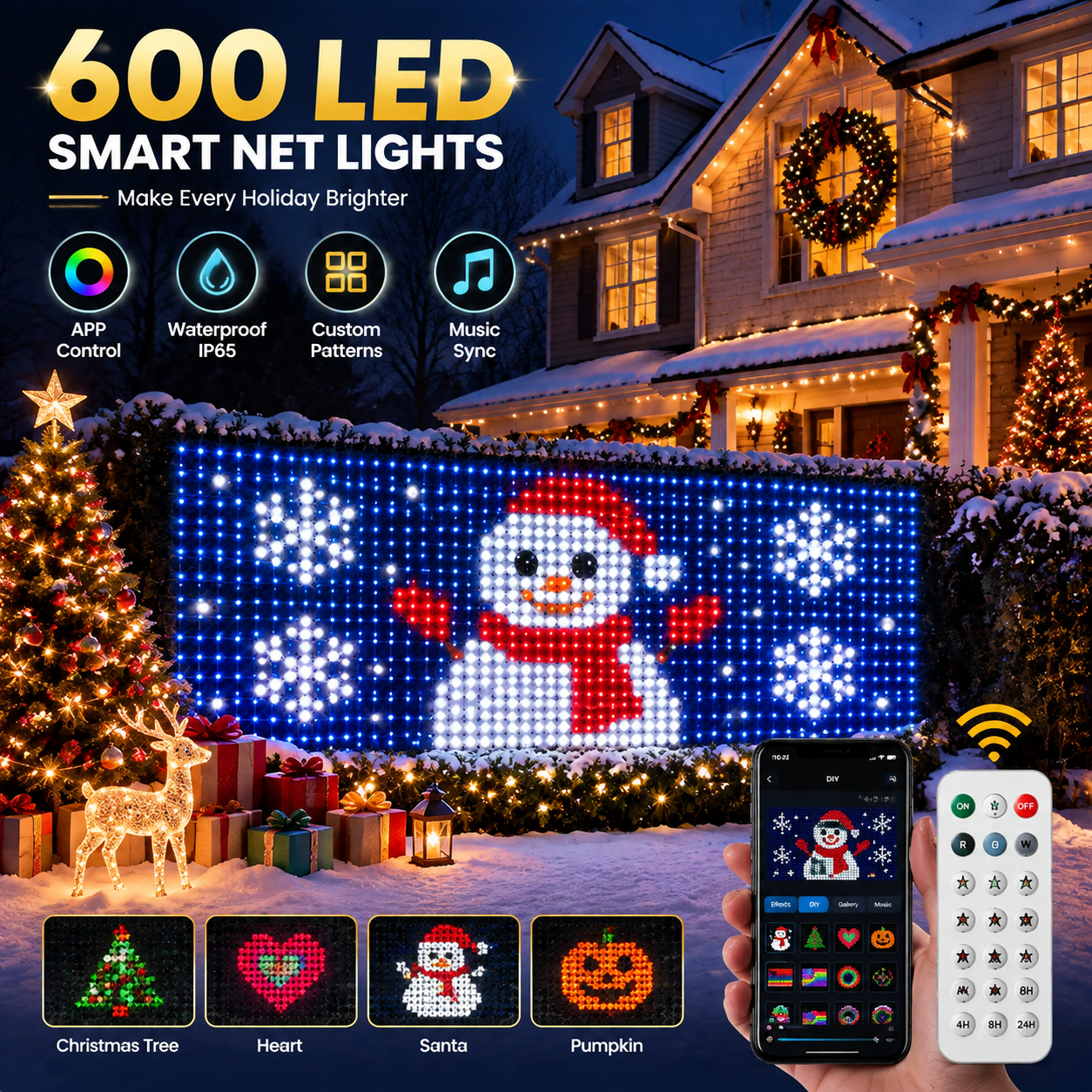 ✨⭐600 LEDs Smart RGBIC Mesh Net Lights with App & Remote Control ⭐✨