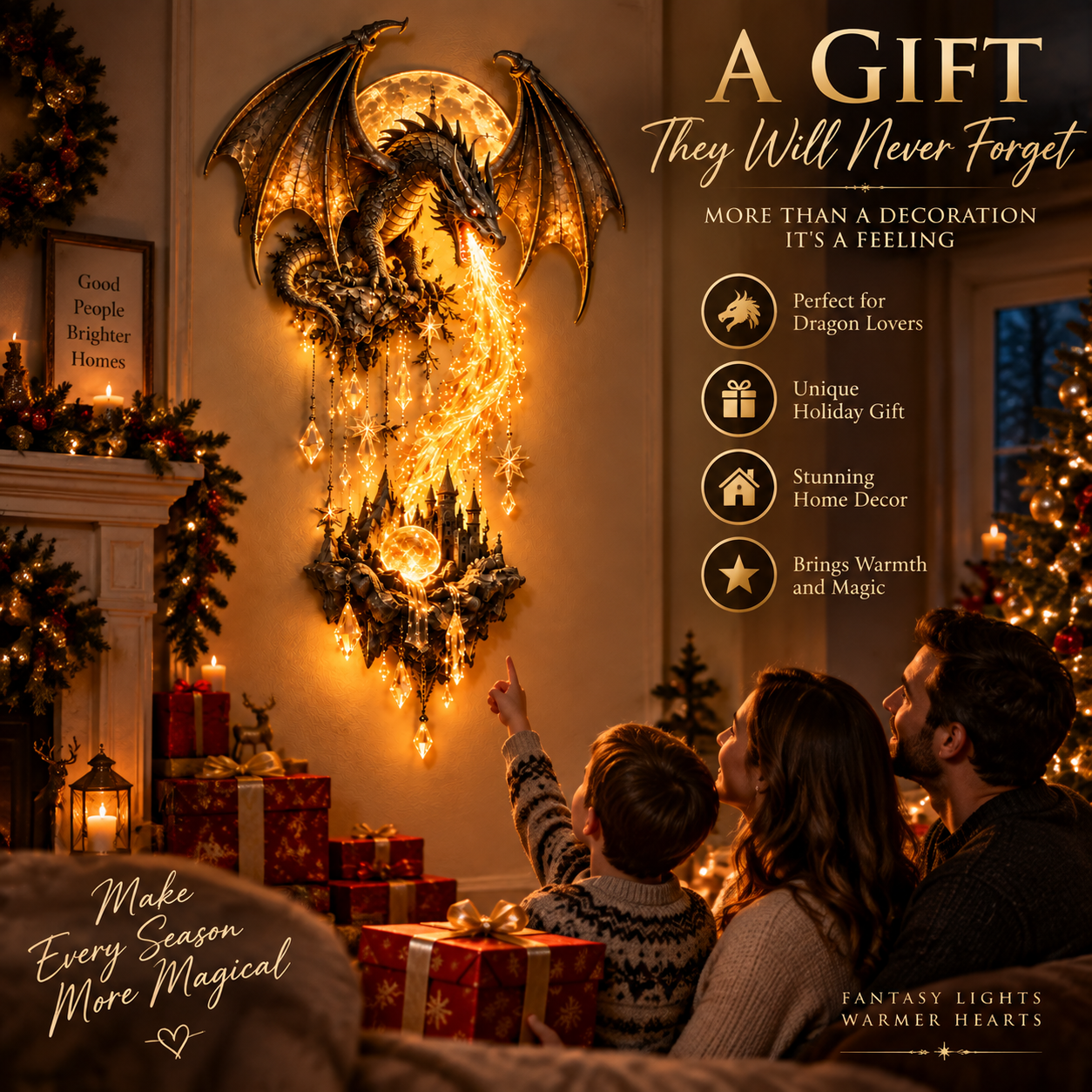  🐉 Dragonfire Moonlight Wall Lamp | Enchanted Fantasy Castle Decor 🌙
