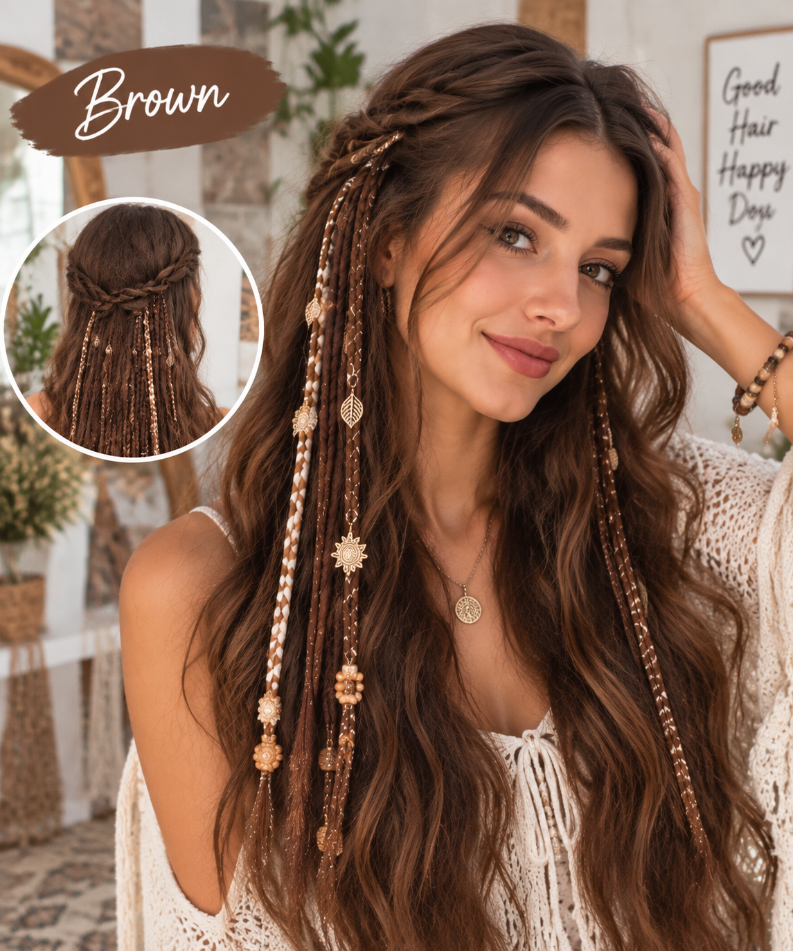 [Copy]🌿 Boho Beaded Clip-In Braids – Effortless Festival & Everyday Hair Transformation