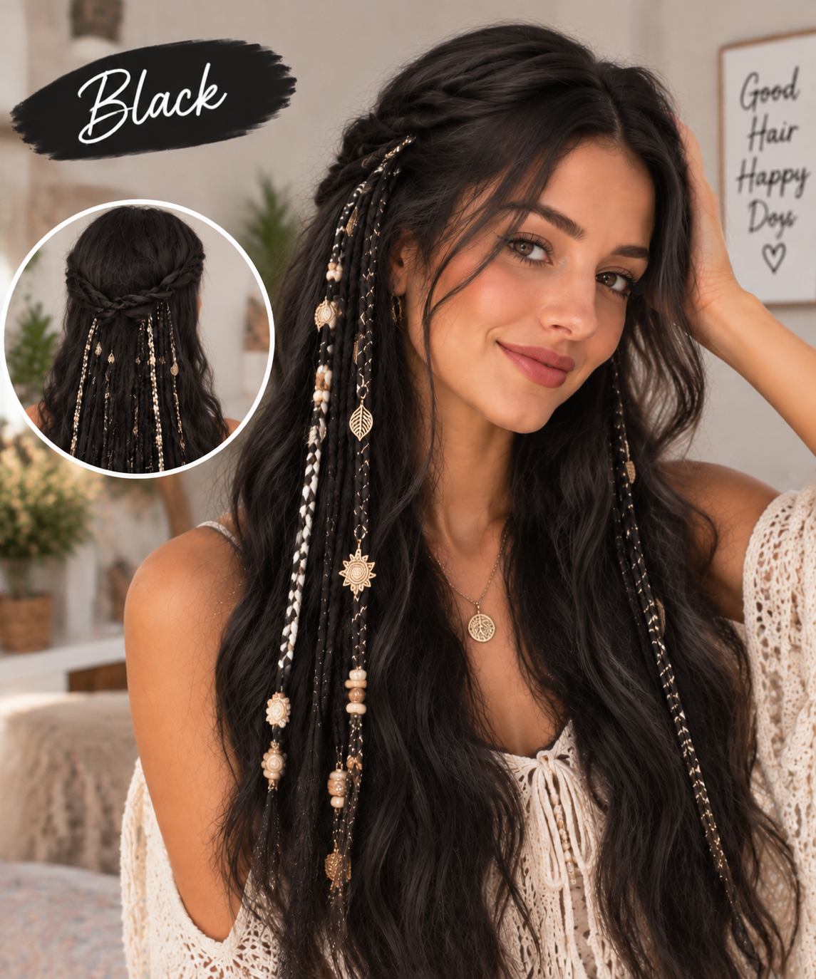 [Copy]🌿 Boho Beaded Clip-In Braids – Effortless Festival & Everyday Hair Transformation