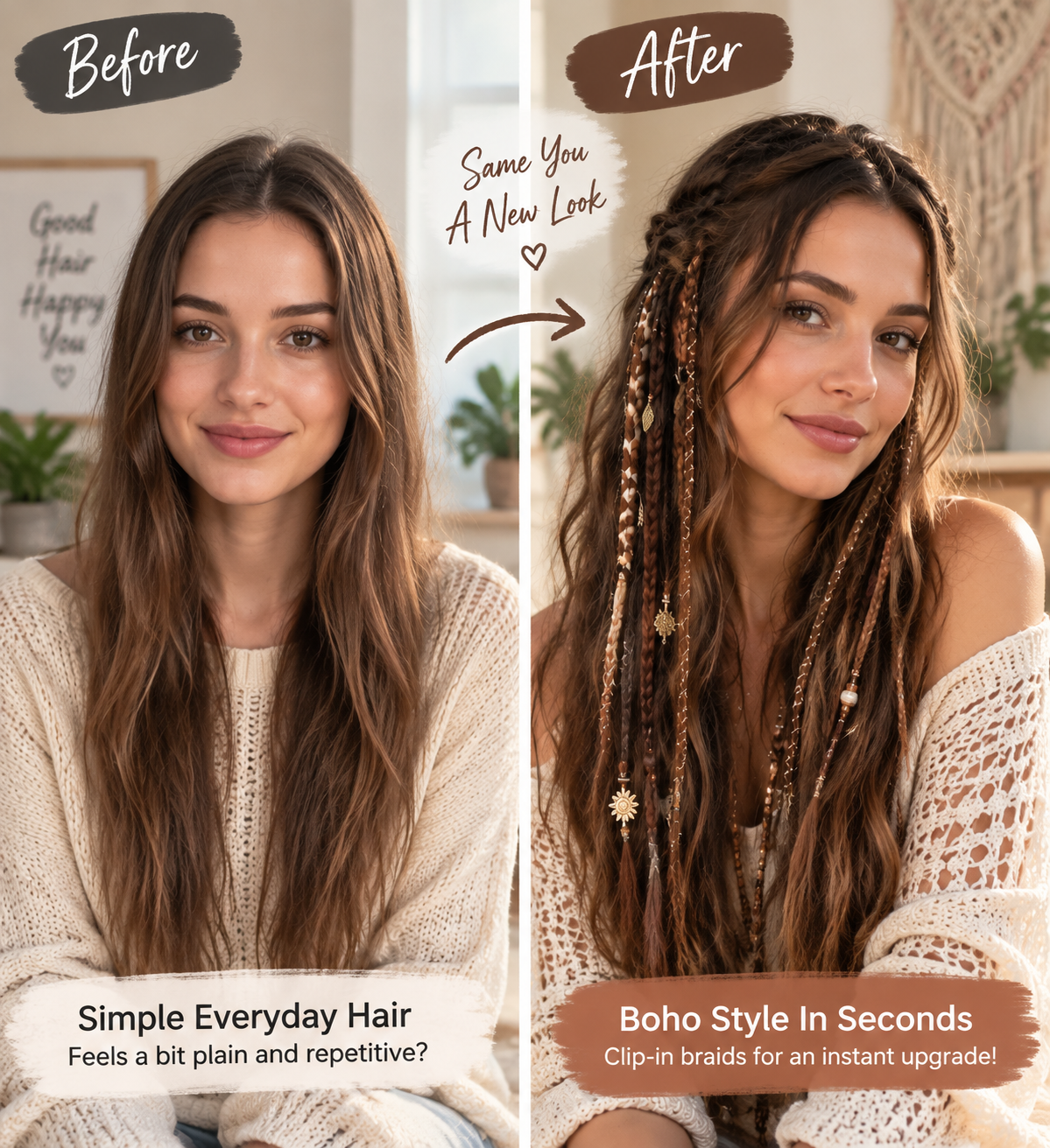 [Copy]🌿 Boho Beaded Clip-In Braids – Effortless Festival & Everyday Hair Transformation