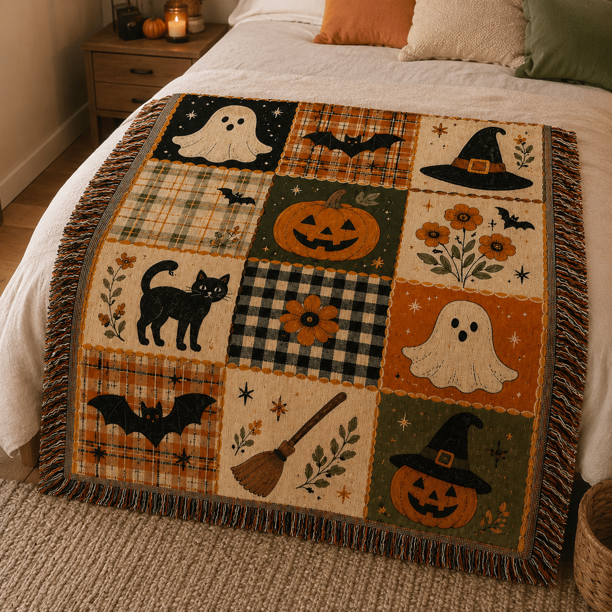 Customer Photo of Halloween Woven Blanket on Living Room Couch