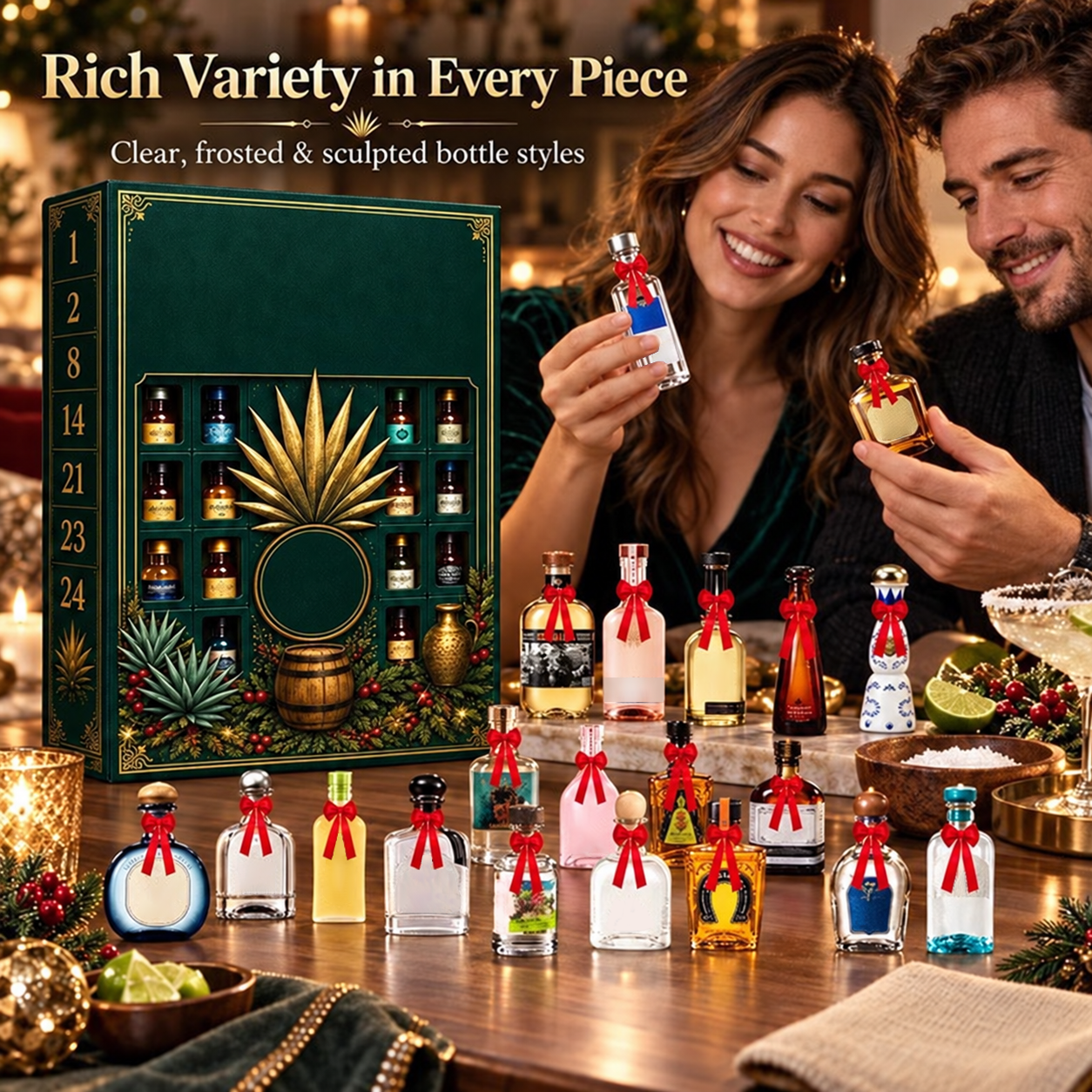 🎁✨24-Day Mini Tequila Bottle Advent Blind Box for Holiday Celebration, Bar Table Decor, Collector Gift & Family Countdown