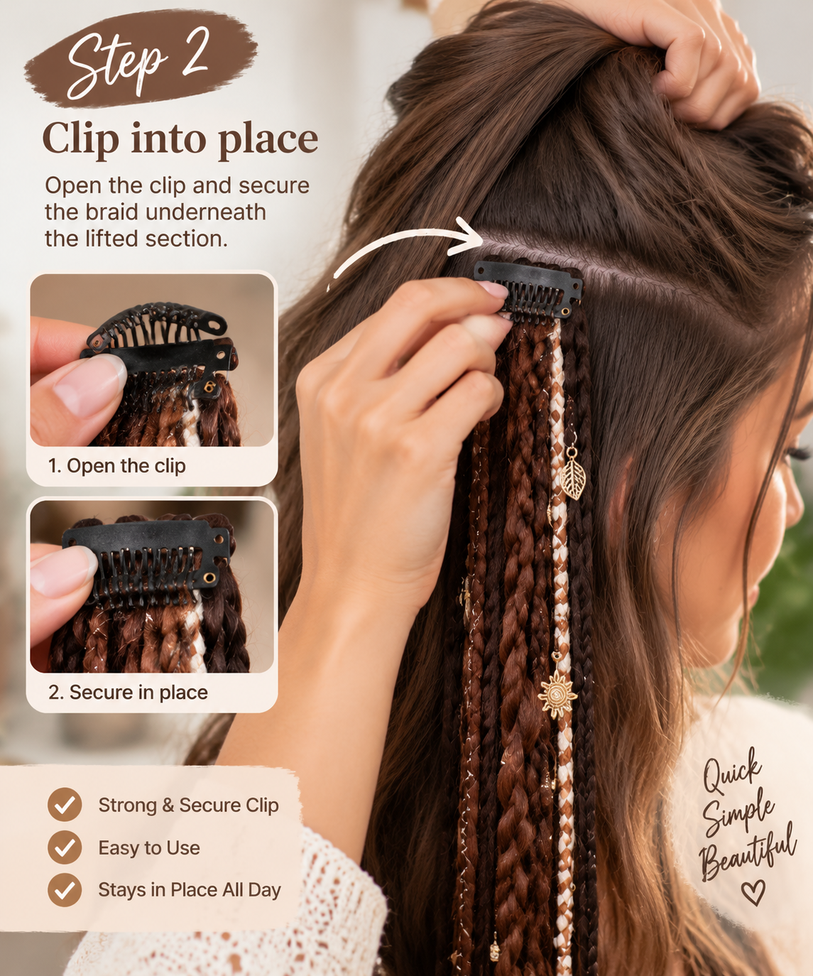 [Copy]🌿 Boho Beaded Clip-In Braids – Effortless Festival & Everyday Hair Transformation