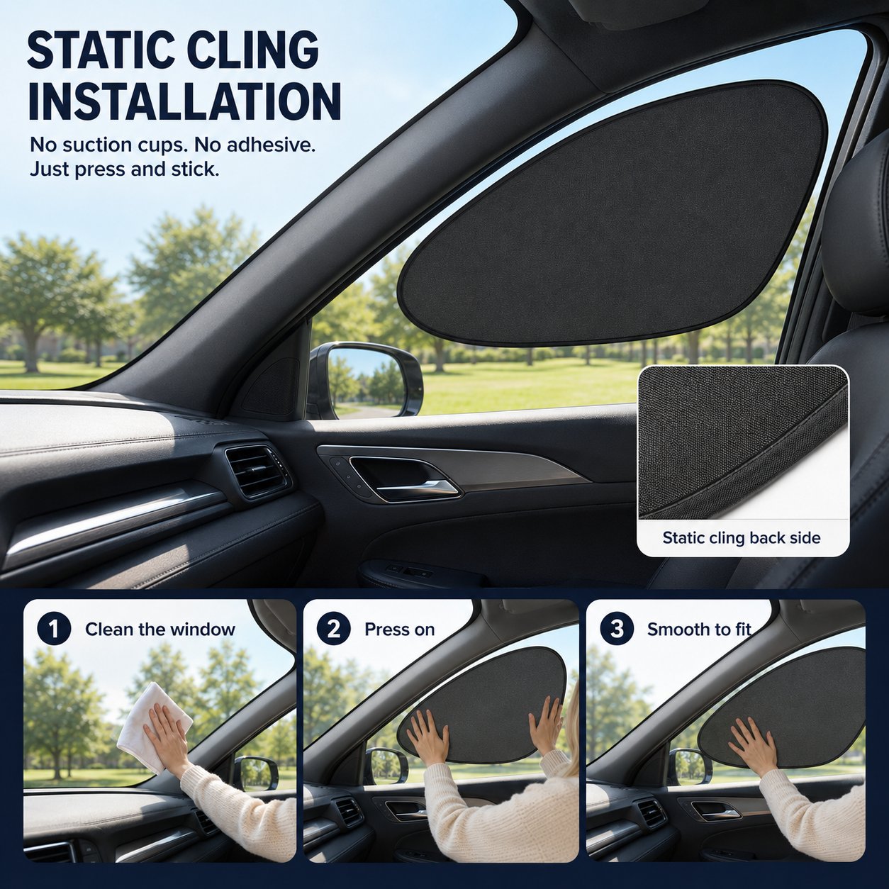 2/4er-Pack Auto-Fenster-Sonnenschutzfolien – statisch haftender UV-Blocker und Blendschutz, faltbares Autozubehör für Limousinen und SUVs