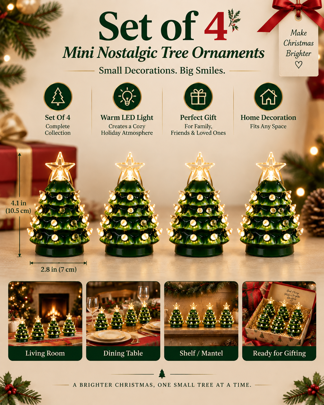 Christmas Mini Nostalgic Tree Ornaments Set (4 Pieces) 🎄