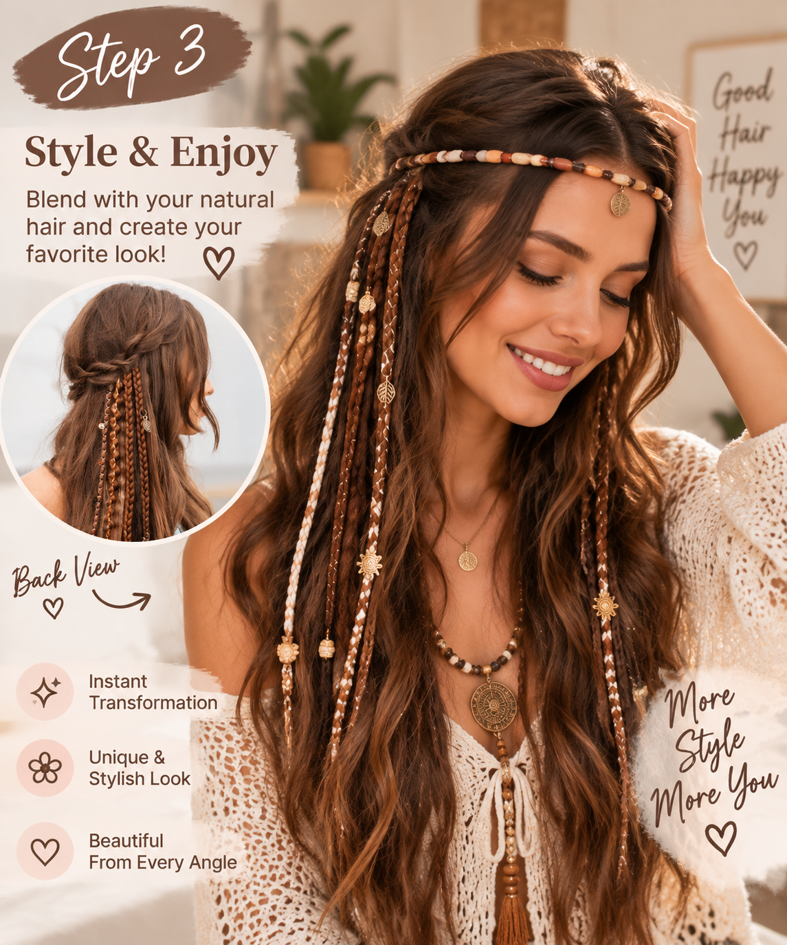 [Copy]🌿 Boho Beaded Clip-In Braids – Effortless Festival & Everyday Hair Transformation