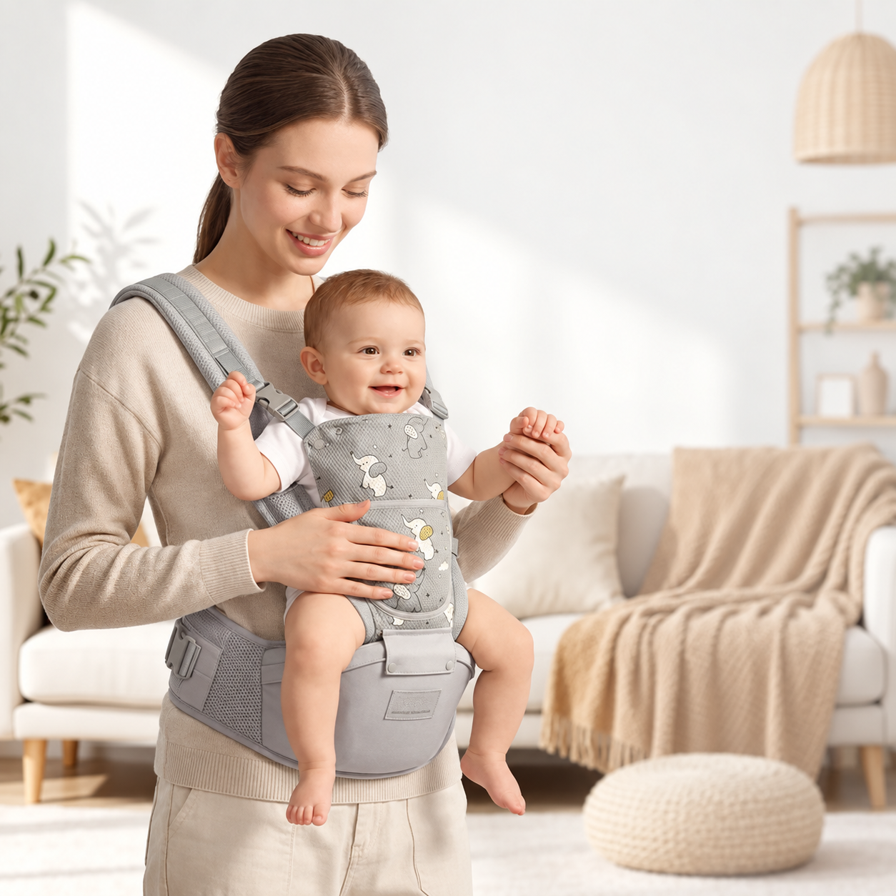Baby Carrier with Hip Seat for 0-12 months 12-36 Months Newborn Hip Stool Windproof Hood, Multi-Storage Design, Ergonomic & Comfortable for Infant AF10