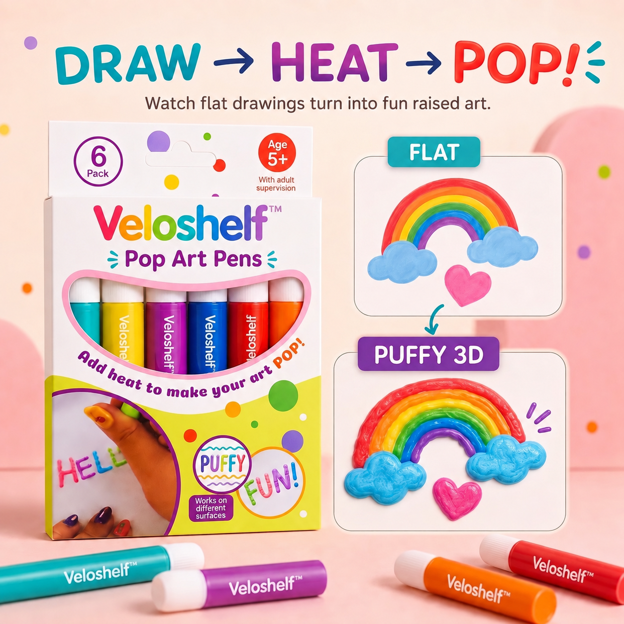 Veloshelf™ 3D Relief Art Pen – Turn Flat Drawings Into Touchable 3D Art