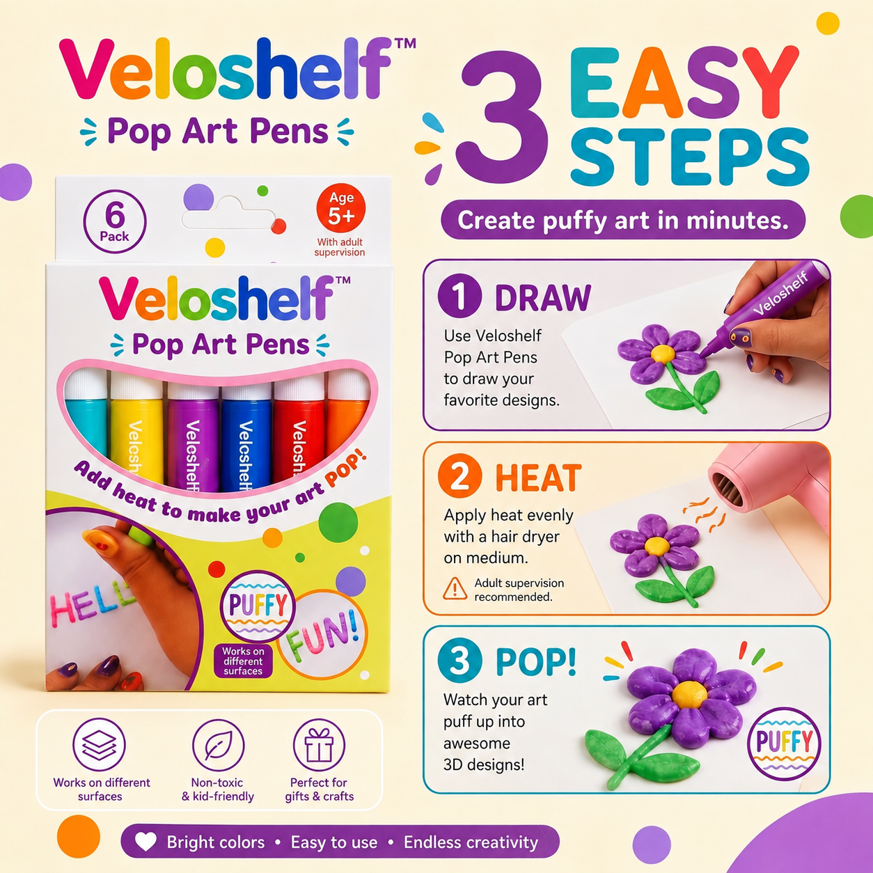 Veloshelf™ 3D Relief Art Pen – Turn Flat Drawings Into Touchable 3D Art