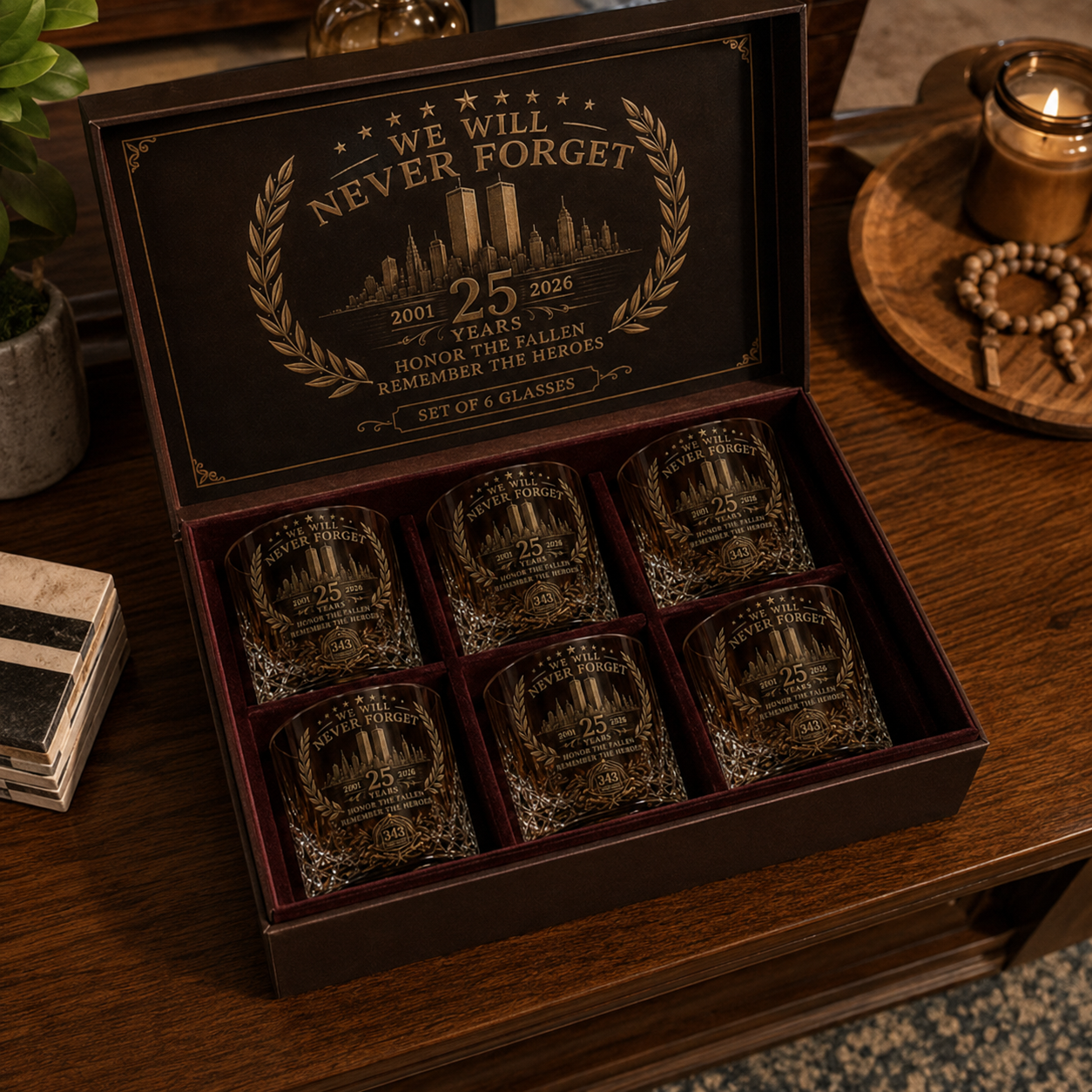 [Copy]🕯️ 9/11 25th Anniversary Memorial Whiskey Decanter & Glass Gift Set – We Will Never Forget 343 Heroes Tribute