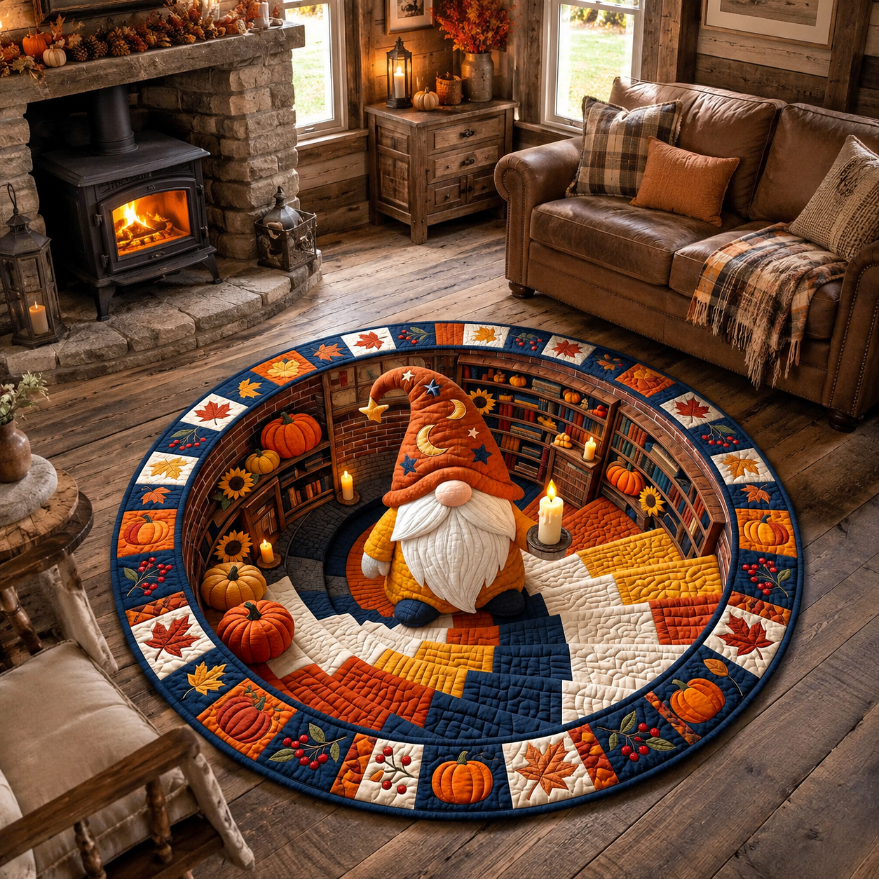 Fall Gnome Quilted Round Mat 
